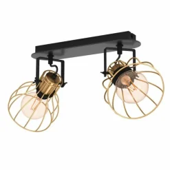 Lampes Industrielles-Luminaires Eglo Plafonnier Eglo SAMBATELLO Laiton, Noir, 2 lumières