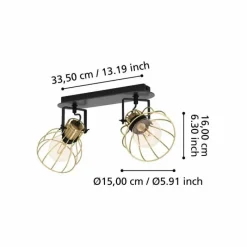 Lampes Industrielles-Luminaires Eglo Plafonnier Eglo SAMBATELLO Laiton, Noir, 2 lumières