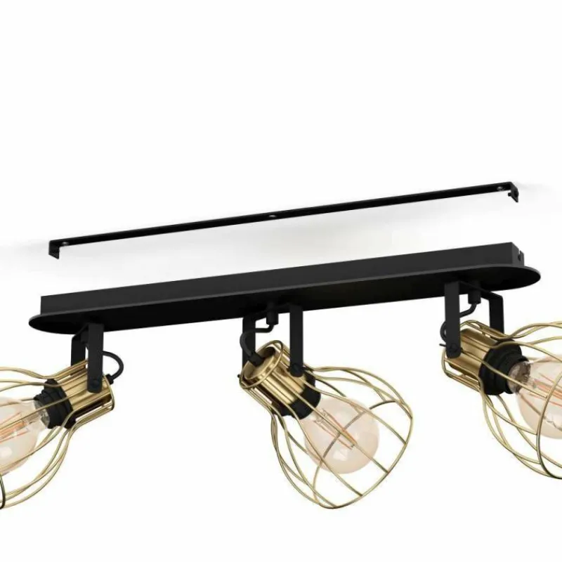 Lampes Industrielles-Luminaires Eglo Plafonnier Eglo SAMBATELLO Laiton, Noir, 3 lumières