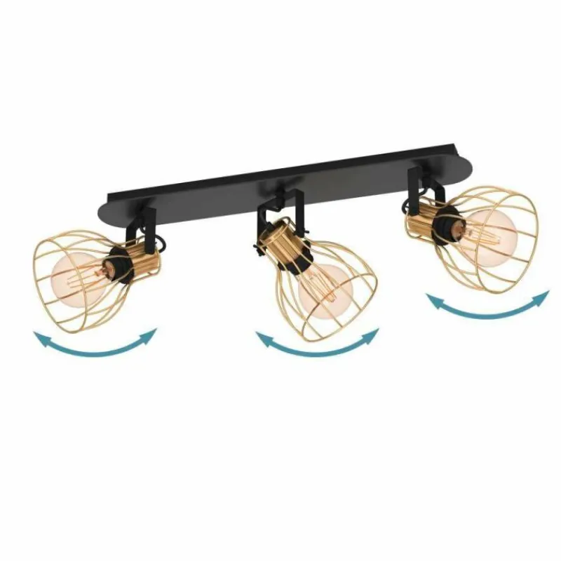 Lampes Industrielles-Luminaires Eglo Plafonnier Eglo SAMBATELLO Laiton, Noir, 3 lumières