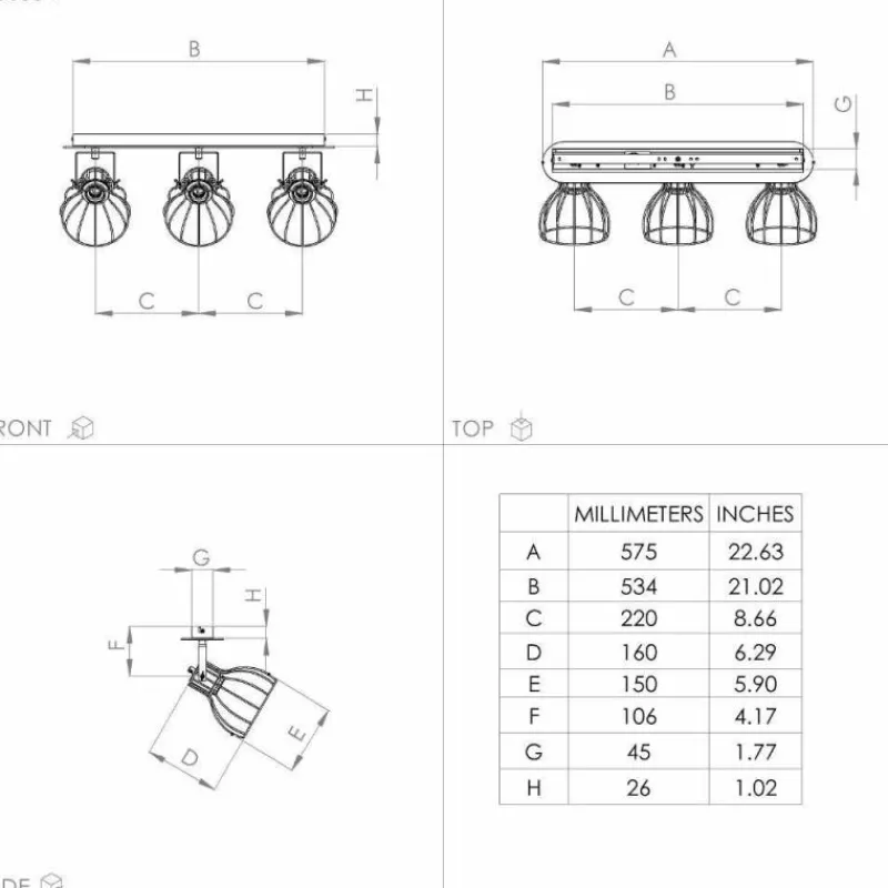 Lampes Industrielles-Luminaires Eglo Plafonnier Eglo SAMBATELLO Laiton, Noir, 3 lumières