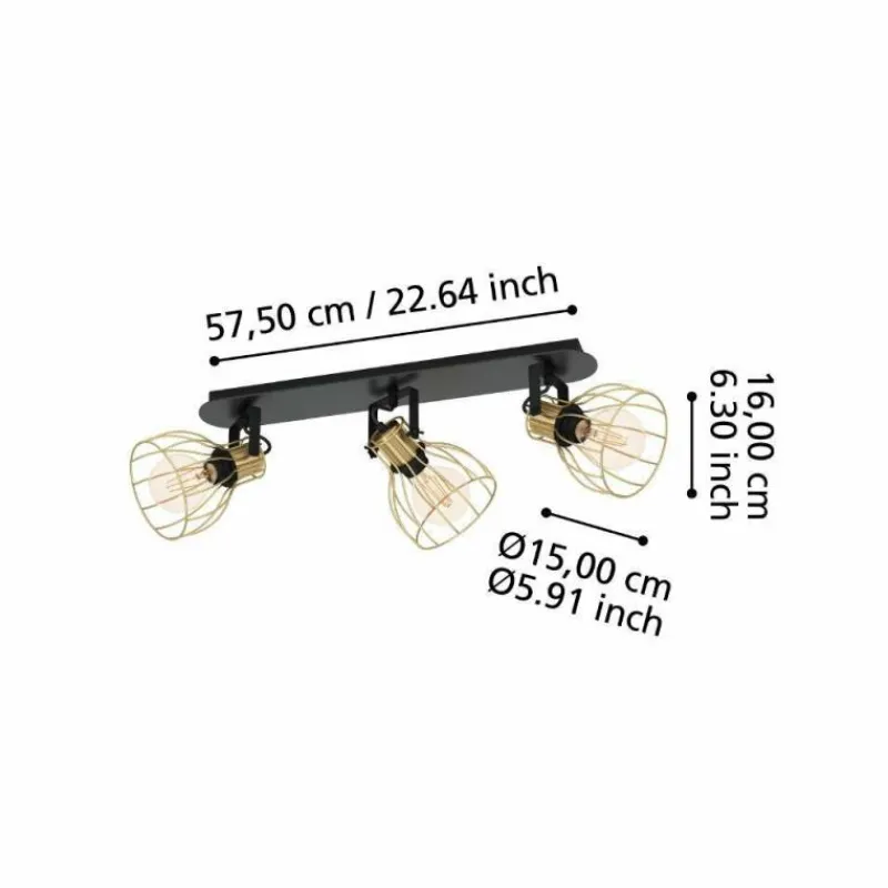 Lampes Industrielles-Luminaires Eglo Plafonnier Eglo SAMBATELLO Laiton, Noir, 3 lumières
