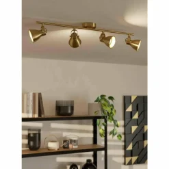 Lampes Dorées-Luminaires Eglo Plafonnier Eglo SERAS LED Or, Laiton, 4 lumières