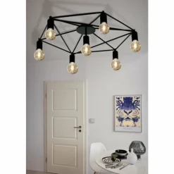 Lampes Industrielles-Luminaires Eglo Plafonnier Eglo STAITI Noir, 7 lumières