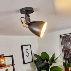 hofstein Plafonnier Elm Anthracite, Bois clair, 1 lumière