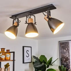 hofstein Plafonnier Elm Anthracite, Bois clair, 3 lumières