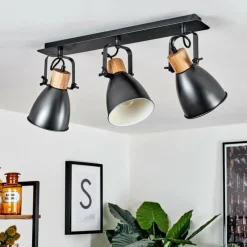 hofstein Plafonnier Elm Anthracite, Bois clair, 3 lumières