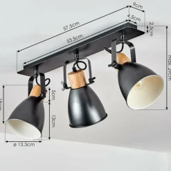 hofstein Plafonnier Elm Anthracite, Bois clair, 3 lumières