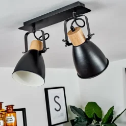 Lampes Industrielles-hofstein Plafonnier Elm Anthracite, Bois clair, 2 lumières