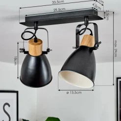 Lampes Industrielles-hofstein Plafonnier Elm Anthracite, Bois clair, 2 lumières