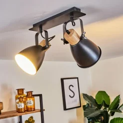 Lampes Industrielles-hofstein Plafonnier Elm Anthracite, Bois clair, 2 lumières