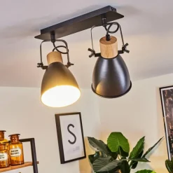 Lampes Industrielles-hofstein Plafonnier Elm Anthracite, Bois clair, 2 lumières