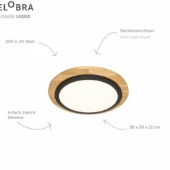 Lampes En Bois-Luminaires Elobra Plafonnier Elobra Argentina LED Écru, Noir, 1 lumière