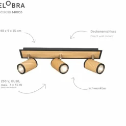 Lampes En Bois-Luminaires Elobra Plafonnier Elobra Bolivia Écru, Noir, 3 lumières