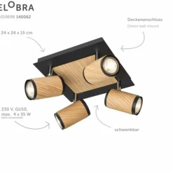 Lampes En Bois-Luminaires Elobra Plafonnier Elobra Bolivia Écru, Noir, 4 lumières