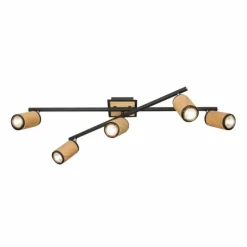 Lampes En Bois-Luminaires Elobra Plafonnier Elobra Bolivia Écru, Noir, 5 lumières