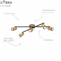 Lampes En Bois-Luminaires Elobra Plafonnier Elobra Bolivia Écru, Noir, 5 lumières
