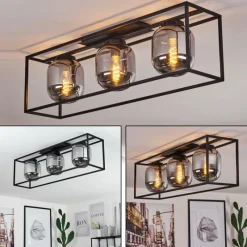 Suspension Verre Fumé-hofstein Plafonnier Elvange Noir, 3 lumières