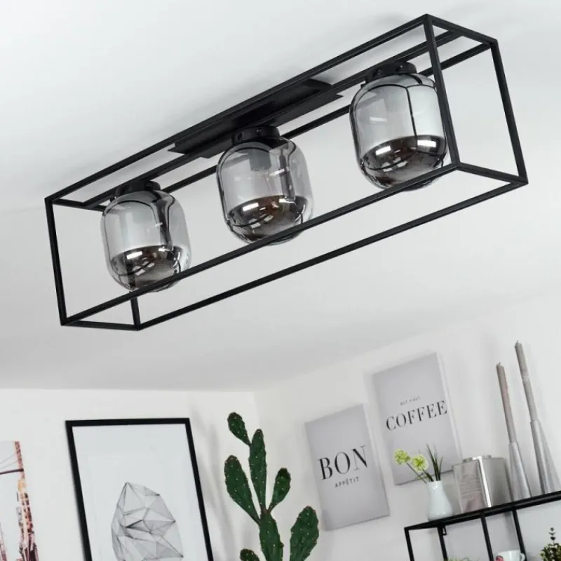 Suspension Verre Fumé-hofstein Plafonnier Elvange Noir, 3 lumières