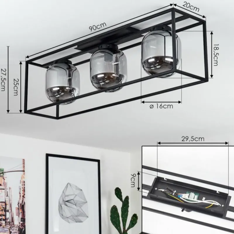 Suspension Verre Fumé-hofstein Plafonnier Elvange Noir, 3 lumières