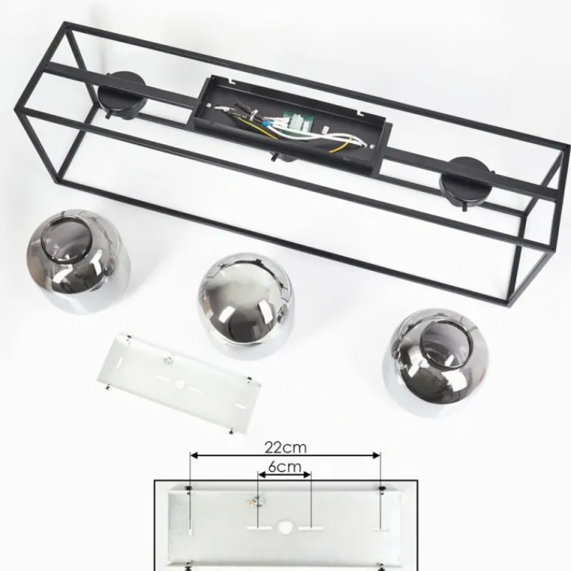 Suspension Verre Fumé-hofstein Plafonnier Elvange Noir, 3 lumières