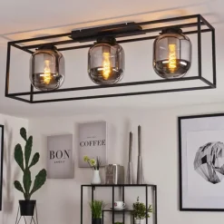 Suspension Verre Fumé-hofstein Plafonnier Elvange Noir, 3 lumières