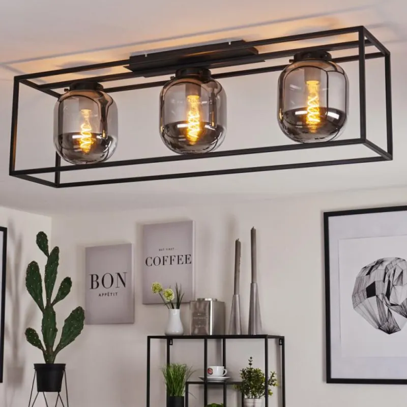 Suspension Verre Fumé-hofstein Plafonnier Elvange Noir, 3 lumières