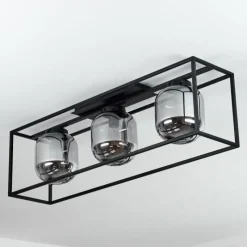 Suspension Verre Fumé-hofstein Plafonnier Elvange Noir, 3 lumières