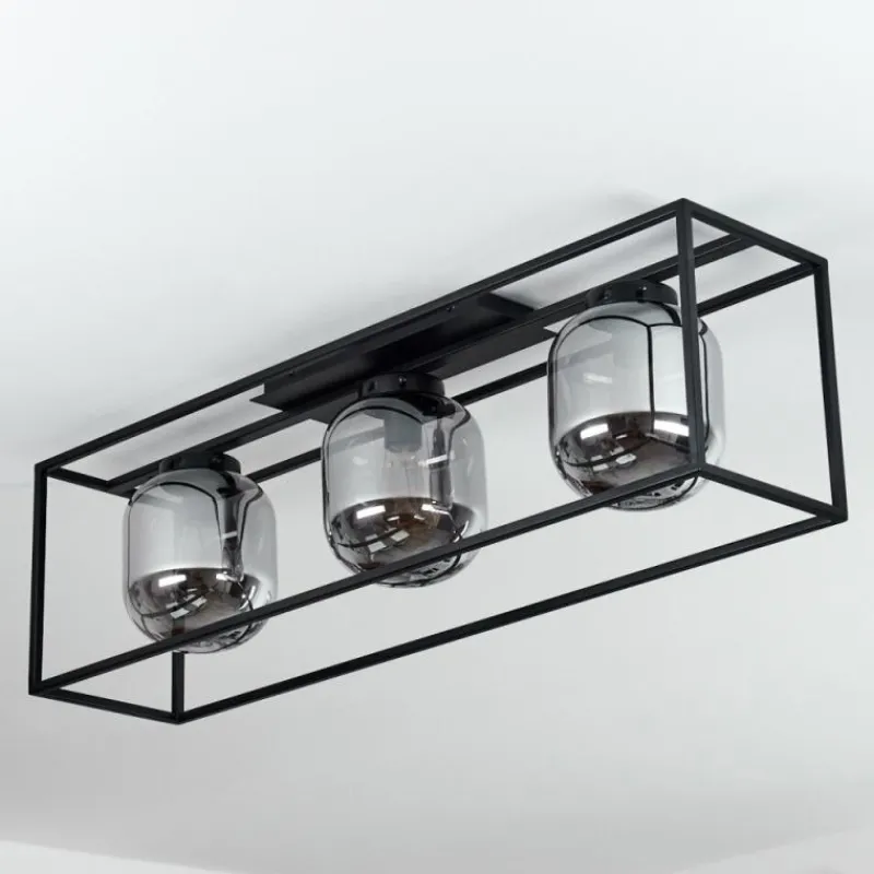 Suspension Verre Fumé-hofstein Plafonnier Elvange Noir, 3 lumières