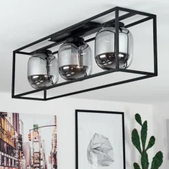 Suspension Verre Fumé-hofstein Plafonnier Elvange Noir, 3 lumières