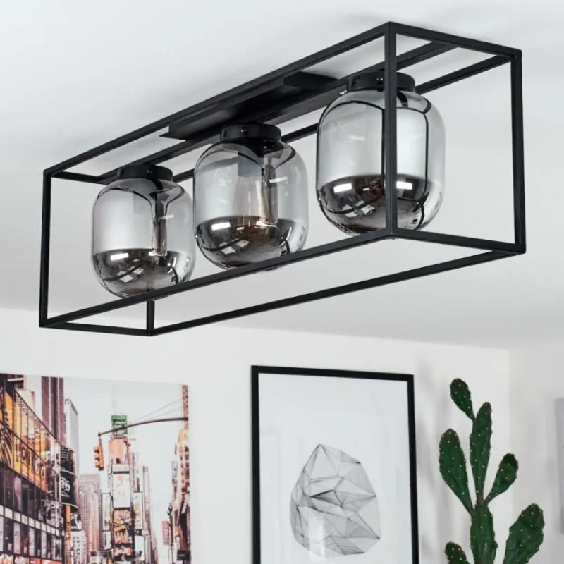 Suspension Verre Fumé-hofstein Plafonnier Elvange Noir, 3 lumières