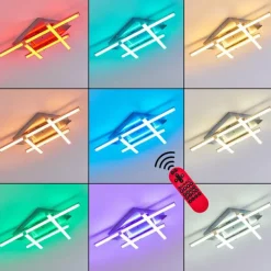 hofstein Plafonnier Eriz LED Nickel mat, 4 lumières, Télécommandes, Changeur de couleurs