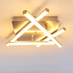 hofstein Plafonnier Eriz LED Nickel mat, 4 lumières, Télécommandes, Changeur de couleurs