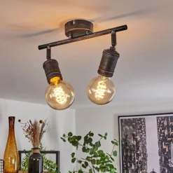 Lampes Vintages & Rétros-hofstein Plafonnier Ermatingen Brun foncé, Nickel mat, 2 lumières