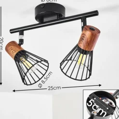 hofstein Plafonnier Errested Bois foncé, Noir, 2 lumières