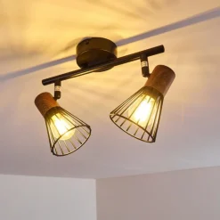 hofstein Plafonnier Errested Bois foncé, Noir, 2 lumières