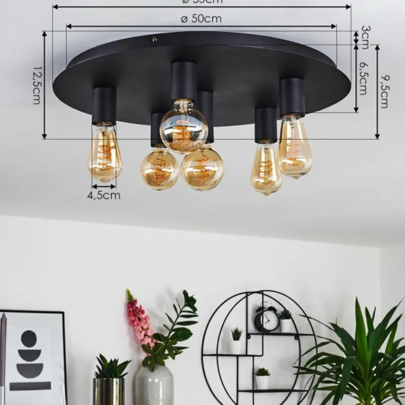 hofstein Plafonnier Esbjerg Noir, 6 lumières