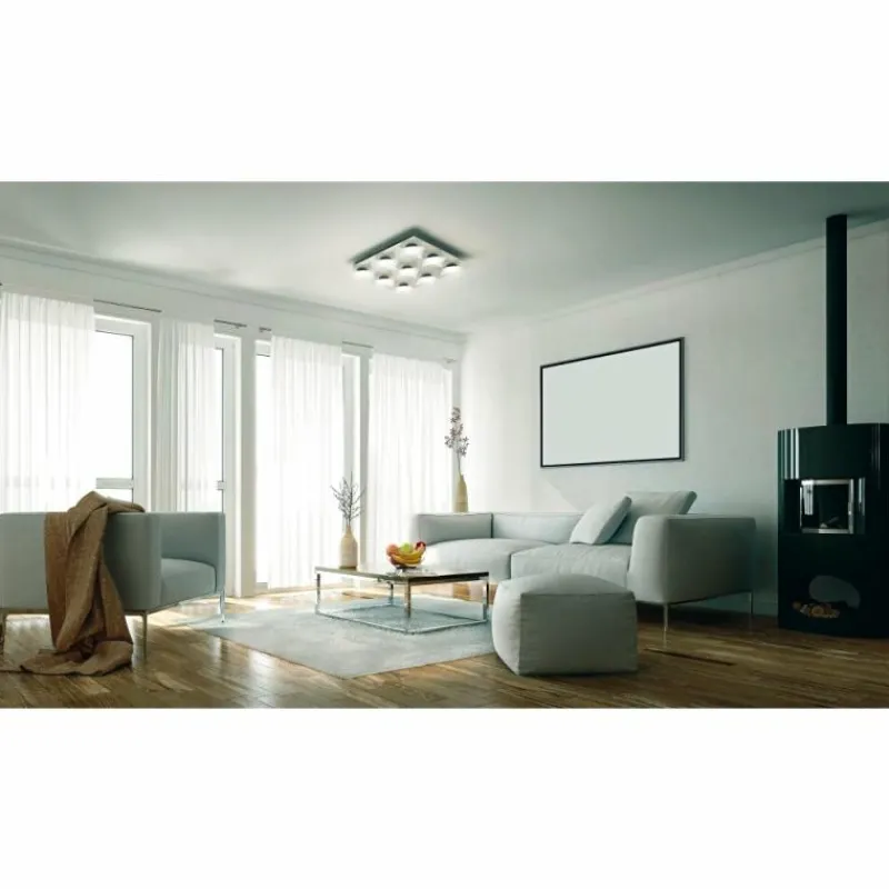 Luminaires Fabas Luce Plafonnier Fabas Luce Desus LED Nickel mat, 9 lumières