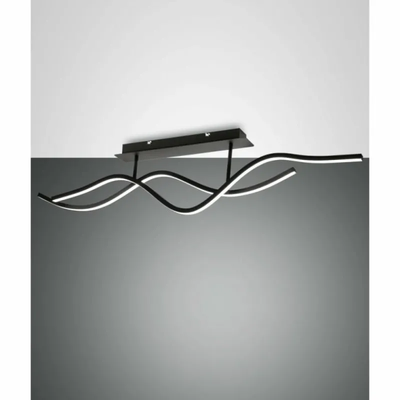 Luminaires Fabas Luce Plafonnier Fabas Luce Sinuo LED Noir, 2 lumières* Éclairage Led