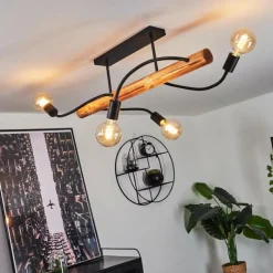 Lampes En Bois-hofstein Plafonnier Finnfjord Écru, Noir, 4 lumières