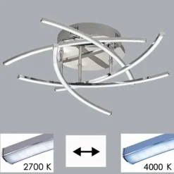 Luminaires Fischer & Honsel Plafonnier Fischer & Honsel CROSS TW LED Chrome, 5 lumières, Télécommandes, Changeur de couleurs* Éclairage Led