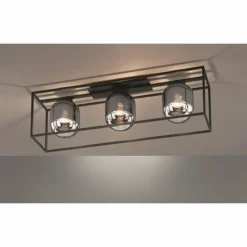 Suspension Verre Fumé-Luminaires Fischer & Honsel Plafonnier Fischer & Honsel Regi Noir, 3 lumières