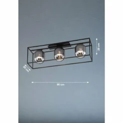 Suspension Verre Fumé-Luminaires Fischer & Honsel Plafonnier Fischer & Honsel Regi Noir, 3 lumières