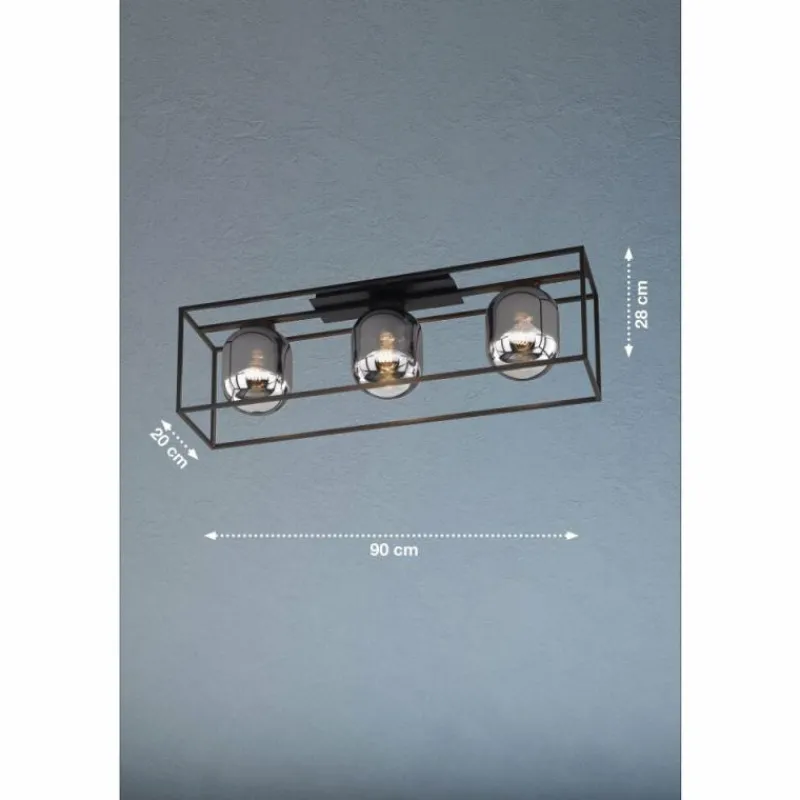 Suspension Verre Fumé-Luminaires Fischer & Honsel Plafonnier Fischer & Honsel Regi Noir, 3 lumières
