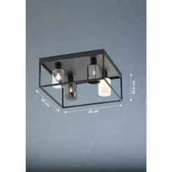 Suspension Verre Fumé-Luminaires Fischer & Honsel Plafonnier Fischer & Honsel Iska Noir, 4 lumières