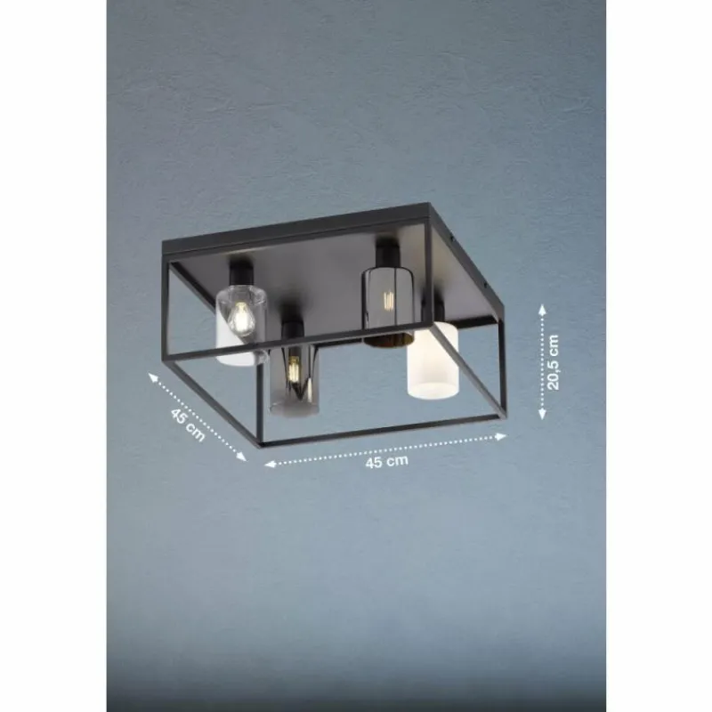Suspension Verre Fumé-Luminaires Fischer & Honsel Plafonnier Fischer & Honsel Iska Noir, 4 lumières