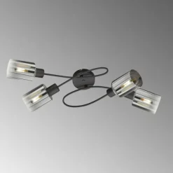 Suspension Verre Fumé-Luminaires Fischer & Honsel Plafonnier Fischer & Honsel Iska Noir, 4 lumières