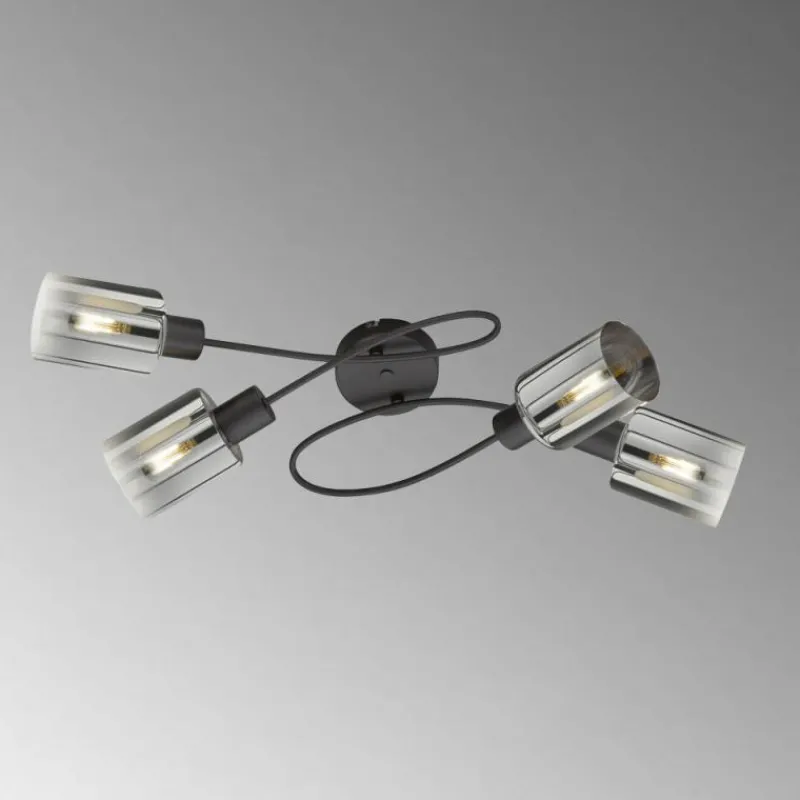 Suspension Verre Fumé-Luminaires Fischer & Honsel Plafonnier Fischer & Honsel Iska Noir, 4 lumières