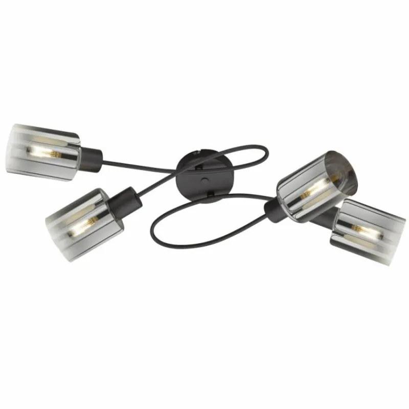 Suspension Verre Fumé-Luminaires Fischer & Honsel Plafonnier Fischer & Honsel Iska Noir, 4 lumières