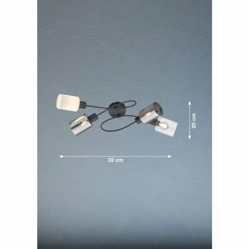 Suspension Verre Fumé-Luminaires Fischer & Honsel Plafonnier Fischer & Honsel Iska Noir, 4 lumières